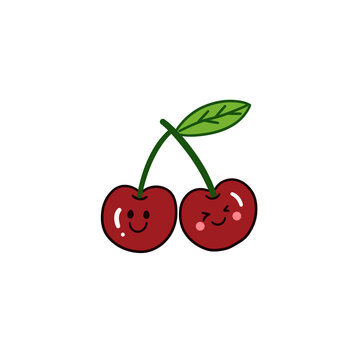 red cherry with leaf illustration 