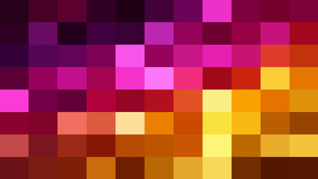 Abstract pixel art grid backdrop featuring vibrant gradients of magenta, purple, orange, and yellow hues, perfect for contemporary digital design and creative modern background concepts
