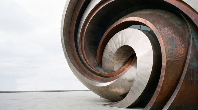 Modern Spiral Metal Sculpture in Contemporary Architecture