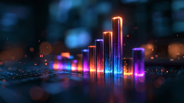Financial Growth Chart with Glowing Digital Bar Graph