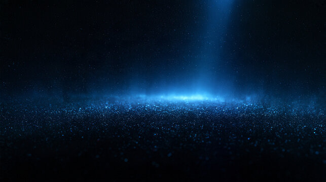 Blue Spotlight Illuminating Glitter Particles on Dark Surface