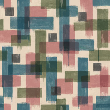 Overlapping painted rectangles in dusty rose and teal seamless pattern