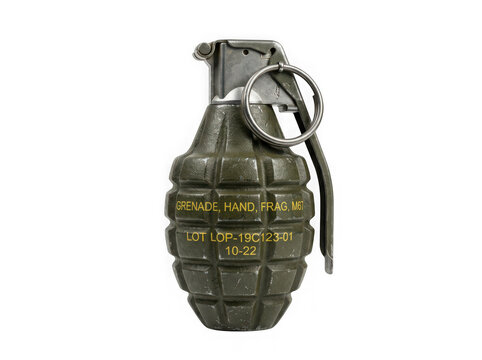 Classic olive green military hand grenade with safety pin