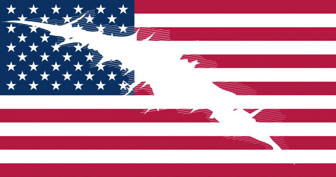 Drapeau officiel des Etats Unis d'Am&eacute;rique USA &eacute;corch&eacute; avec la partie de la griffure transparente pour illustrer un pays bless&eacute;, meurtri mais pas fini