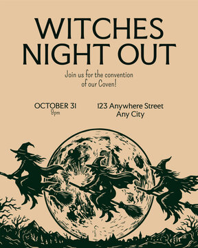 mystical halloween witches night out editable instagram feed template, magical coven social evening flyer for social media engagement