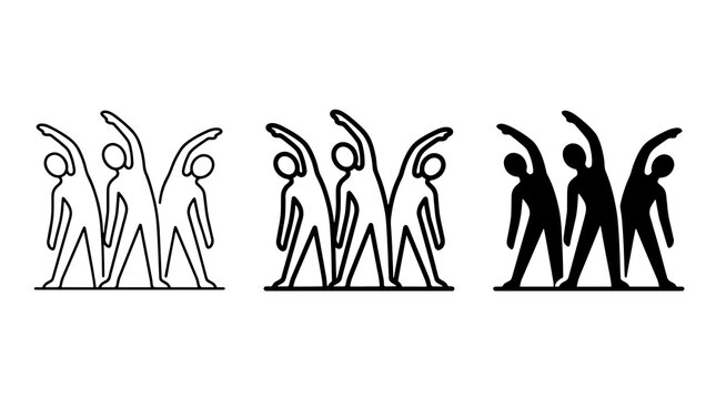 Minimalist fitness icons featuring people stretching in outline and solid styles