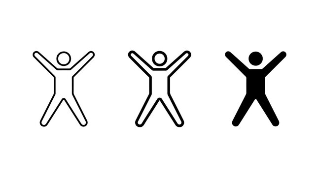 Minimalist human pictogram set showing jumping jacks figure in line and solid style