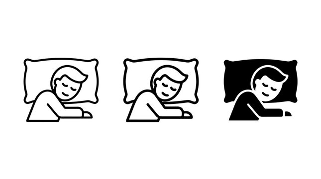 Minimalist sleep icons featuring sleeping people on pillows in black outline