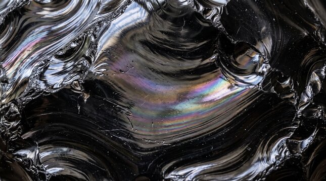 Volcanic Obsidian Glass Texture Black Glossy Abstract Background