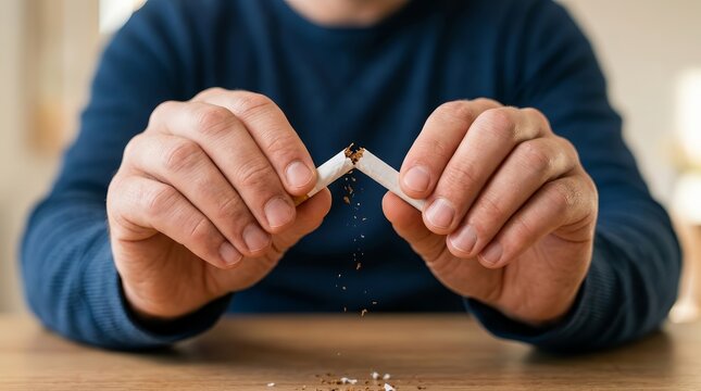 Breaking a cigarette to combat emphysema, cardiovascular disease, and pulmonary disease.