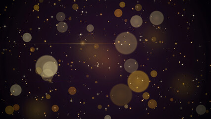 Abstract festive background with golden bokeh lights and floating particles on a dark purple backdrop © muhammadnuruzzaman