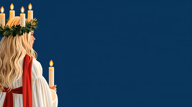 Girl in a white gown with a crown of candles for Santa Lucia