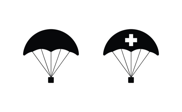 Two parachutes with medical and standard symbols floating in sky Vector