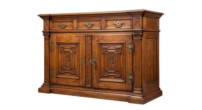 Antique Cabinet Isolated front three quarter view isolated on transparent background