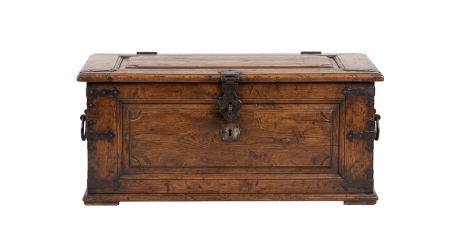 Antique old wooden chest isolated on transparent background