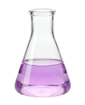 Empty Erlenmeyer flask containing purple liquid for laboratory chemical research Cutout PNG