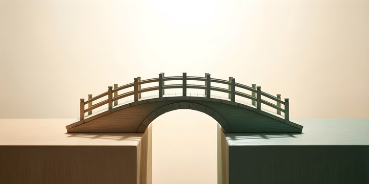 Completed practical result featuring a complete small bridge spanning a narrow gap between two block platforms, with its physical process or state transition clearly visible for financial transition
