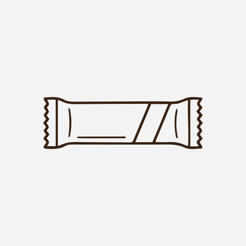 Hand-drawn line art illustration of a candy bar wrapper
