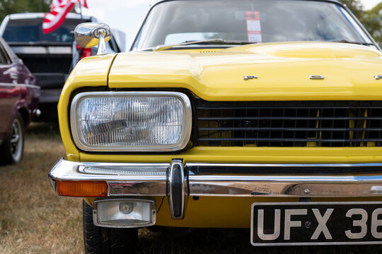 Sherborne.Dorset.United Kingdom.July 26th 2026.A Ford Capri GT from 1972 is on show at the Classic and Supercars show