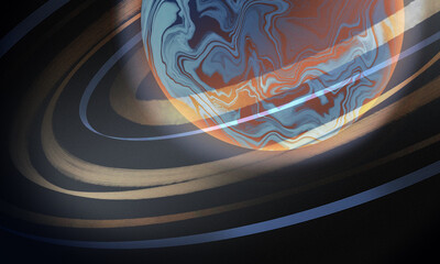Ringed Planet against Deep Space Background. Illustratio for Ban © haloviss