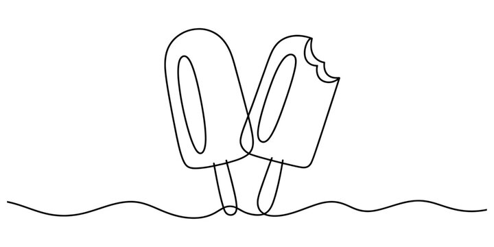 Two ice cream popsicles on sticks drawn with continuous single line art style Vector, illustration
