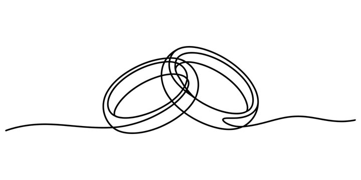 Continuous single line drawing of two wedding rings intertwined as a symbol of love and marriage commitment isolated on transparent background