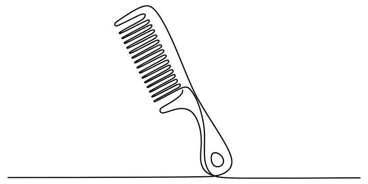Continuous single line drawing of a hair comb for barber salon or hair care beauty concept design isolated on transparent background
