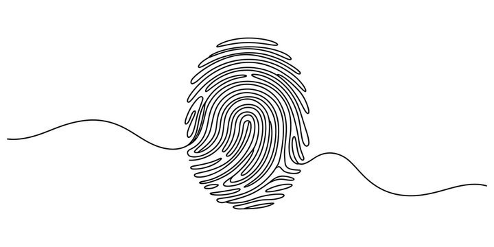Black fingerprint icon formed by a single continuous line drawing isolated on transparent background