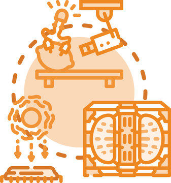 Particle physics laboratory concept. Muon experiment, research accelerator, lepton photon icon vector illustration