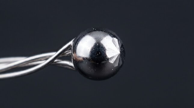 Close up of a welded platinum rhodium thermocouple junction bead against a dark background