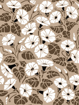 Hand drawn seamless pattern with beautiful flowers and branches. Vector illustration, retro style. Can be used for embroidering flowers, wallpaper, packaging etc.	