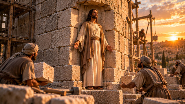 Symbolic biblical illustration of Jesus Christ as the Cornerstone.