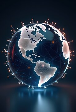 White blue globe ringed with glowing connection points, vertical story: connectivity platforms, global networks, internet infrastructure, telecom product covers