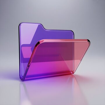 Glossy purple and pink glass folder icon featuring vibrant translucent materials reflecting soft studio lighting on a neutral white background