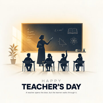 Silhouette illustration of a teacher and students in a classroom for teacher's