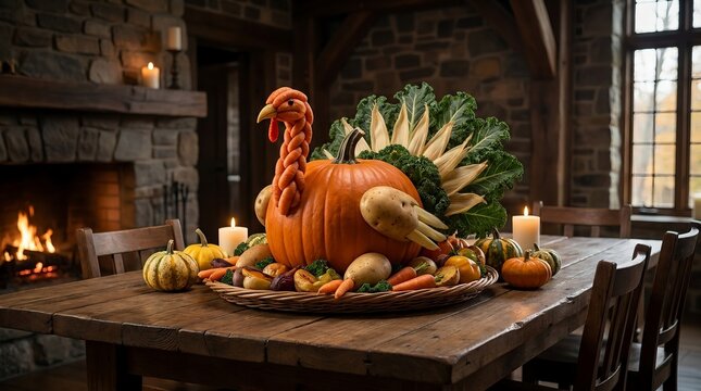 Surreal Thanksgiving Turkey Made of Autumn Vegetables