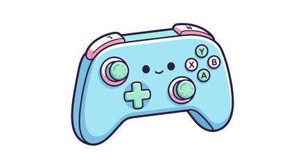 Cute Kawaii Blue Game Controller Vector Sticker Isolated on White Background © jabel