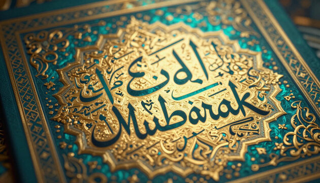 Arabic calligraphy saying Eid Mubarak on ornamental background  
