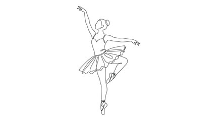 Ballerina in Motion: A graceful ballerina performs a delicate pirouette, her elegant form captured in a single continuous line drawing, showcasing the fluidity and artistry of dance. © P Dev