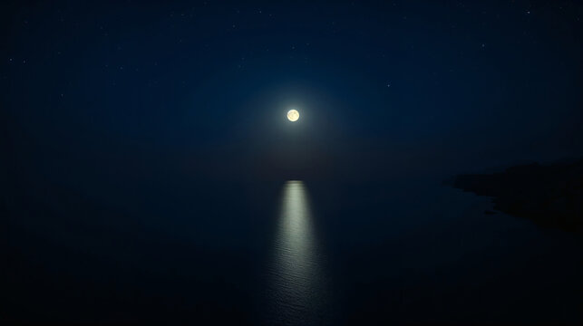 Minimal Mediterranean seascape with moonlight and calm sea