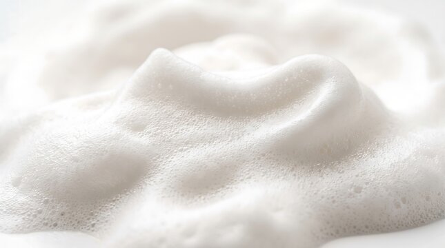 Macro closeup of white shaving foam lather texture with soft lighting and smooth bubbles