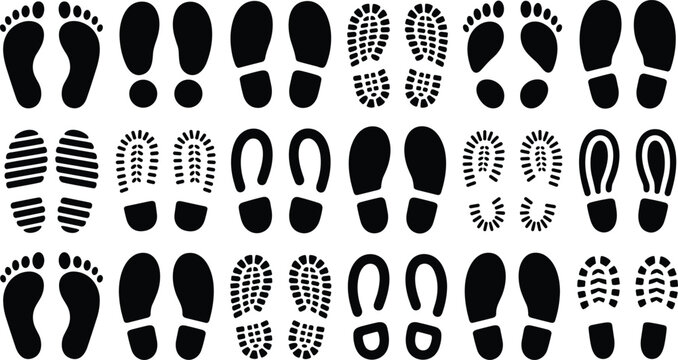 Black Silhouettes of Footprints and Shoe Prints boot print