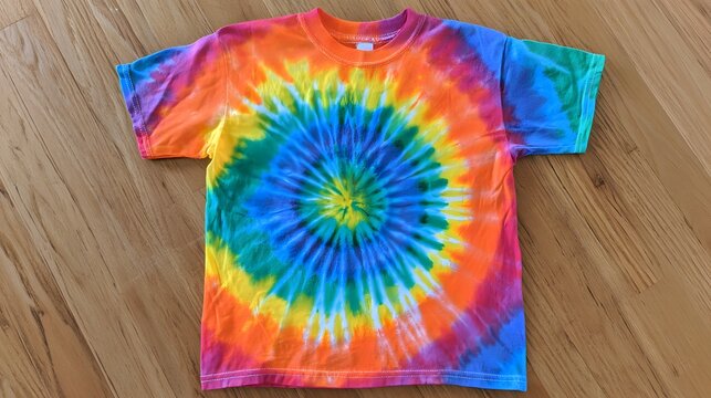 High quality image of tiedye tshirt with vibrant colorful spiral pattern