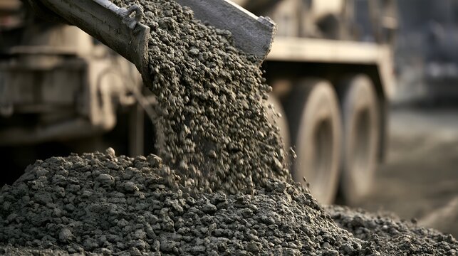High quality image of concrete pouring from truck
