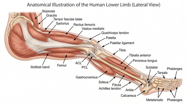 Anatomical Illustration of the Human Lower Limb Lateral View