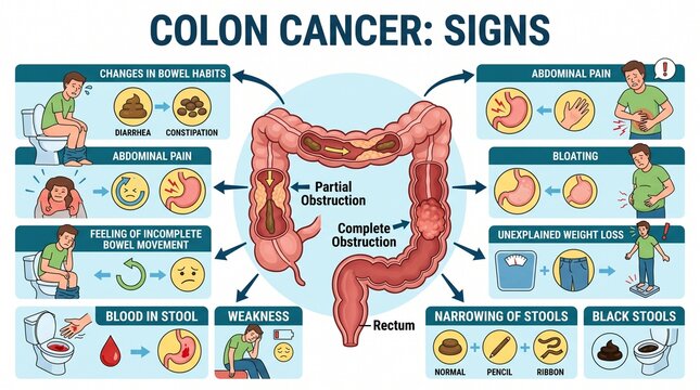 Colon Cancer Signs and Symptoms Medical Infographic Illustration