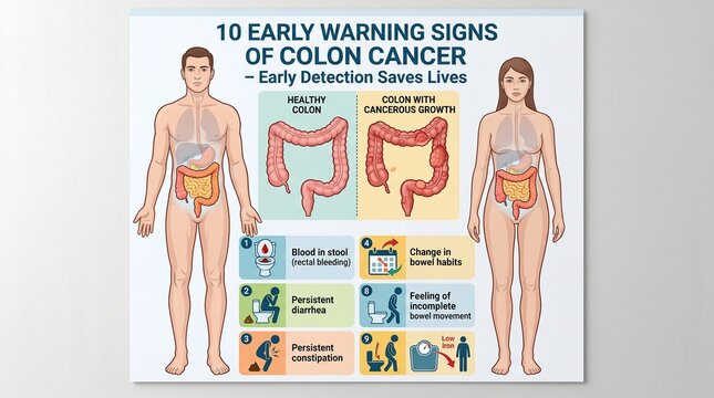 Colon Cancer Early Warning Signs Infographic for Men and Women