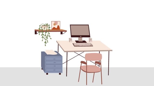 table and chairs vector animated minimalist workspace