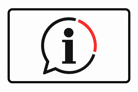 A black and white icon featuring a speech bubble with an exclamation mark inside, indicating information.