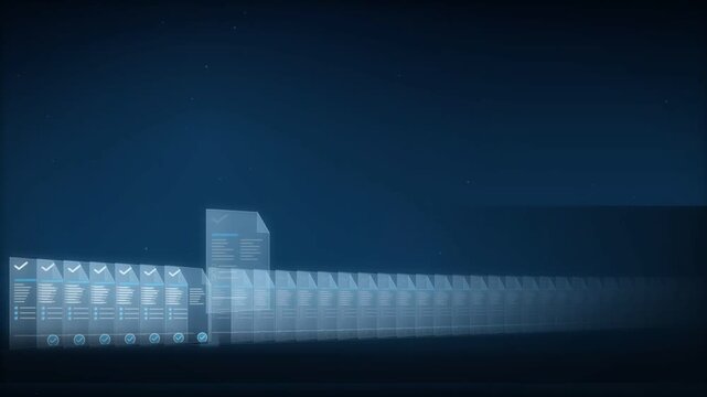Long row of digital records with one file lifting up for verification and returning approved